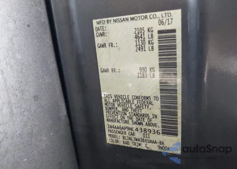 2017 Nissan Maxima 3.5 Sv z USA, uszkodzony, nr VIN 1N4AA6AP9HC438936